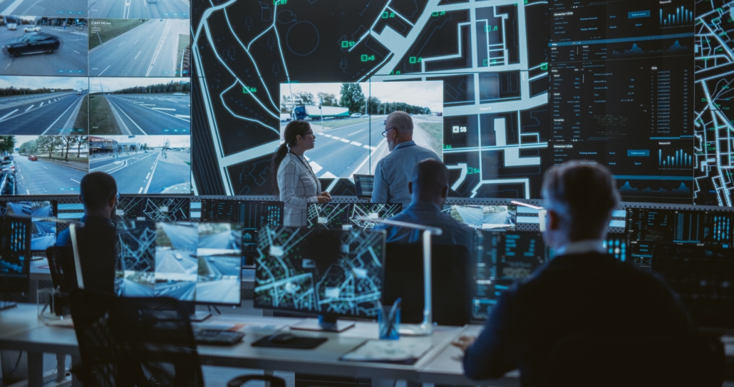 Futuristic,City,Logistics,Planning,Monitoring,Center,With,Diverse,Male,And